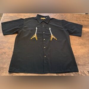 Hard Rock Cafe Button-Up Shirt with Flame Guitar Embroidery Dragonfly